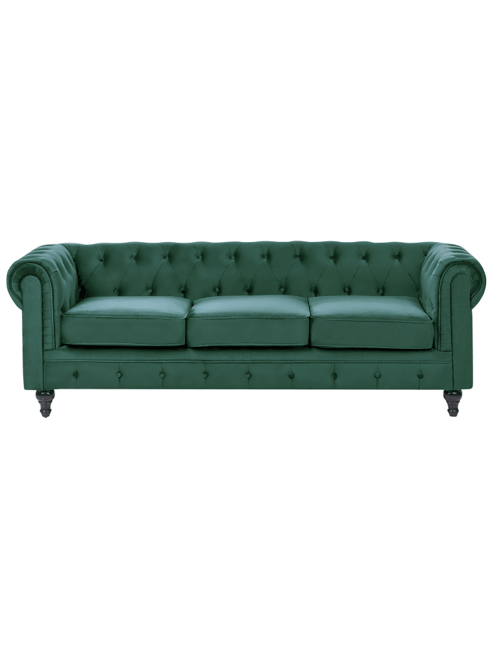 3-Sitzer Sofa CHESTERFIELD in Grün/Braun - (W) 202 x (H) 70 x (L) 75 cm