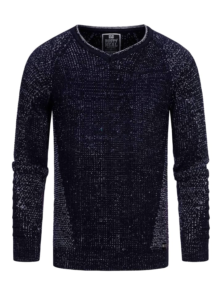 Grobstrick Slim Fit V-Neck-Pullover in Marine