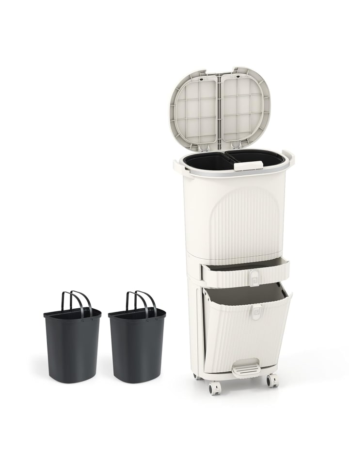 Mülleimer Küche 3 Fächer 2 x 12L & 14L in Beige
