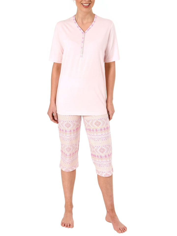 Capri Pyjama kurzarm Ethnolook - 44516 in rosa