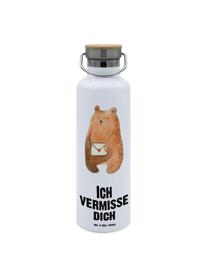 Trinkflasche Edelstahl Bär Liebesbrief mit Spruch in Weiß