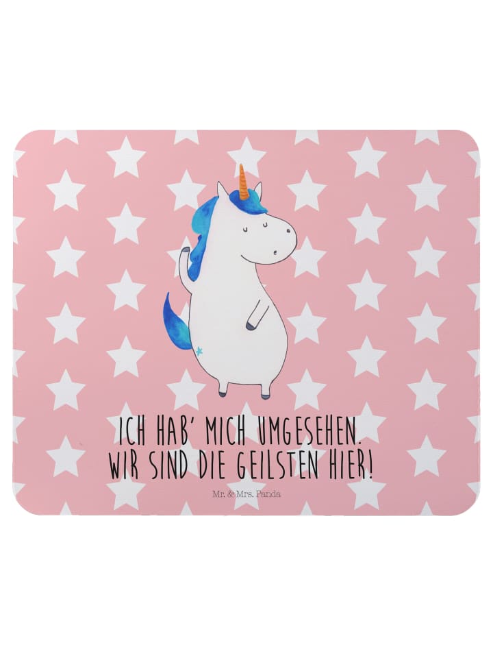 Maus-Pad Einhorn Mann mit Spruch in Rot Pastell