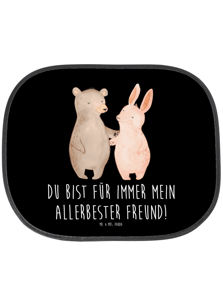 Sonnenschutz Auto Bär und Hase Umarmen mit Spruch in Schwarz