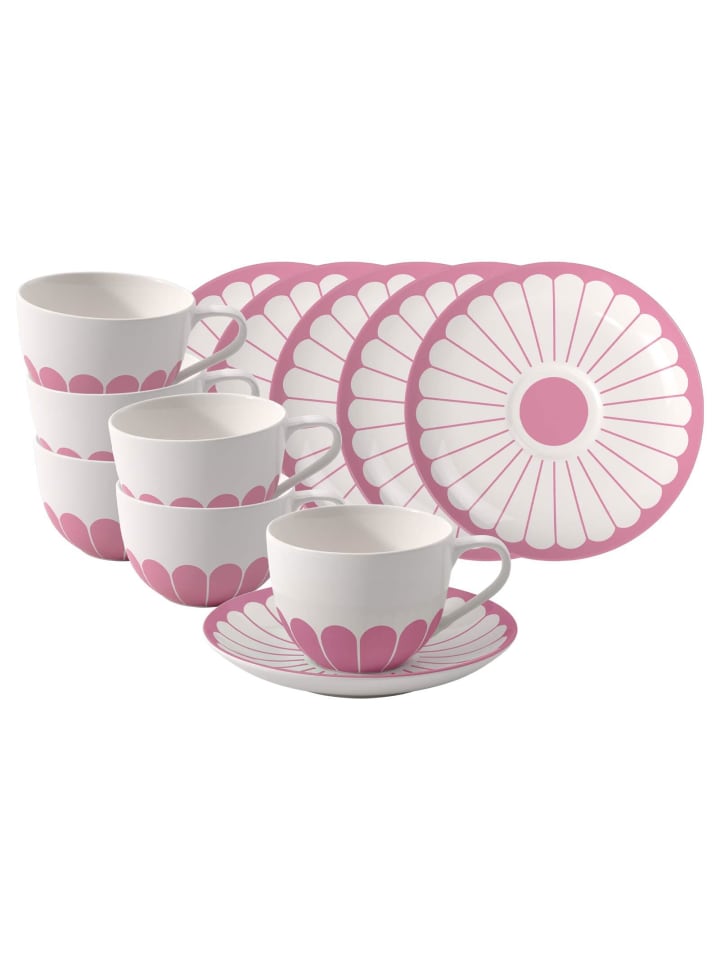 6er Set Cappuccinotassen mit Untertassen Fleur Couleur in Cassis 300 ml