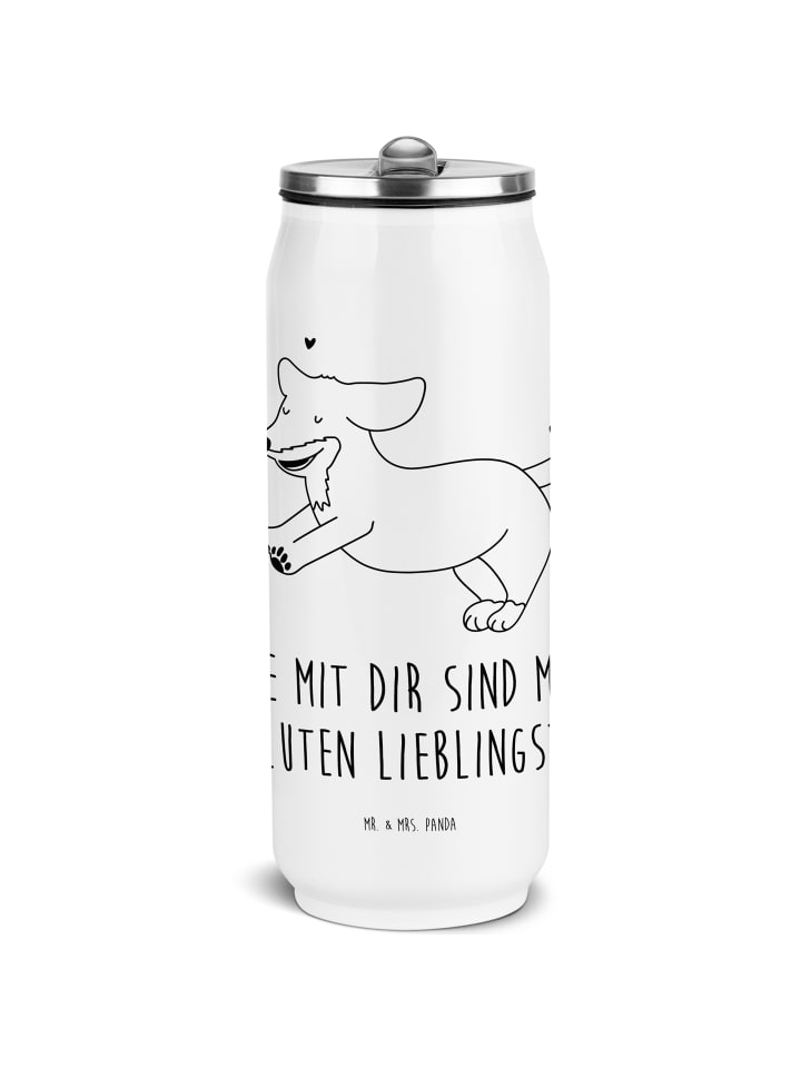 Thermobecher Hund Dackel mit Spruch in Weiß