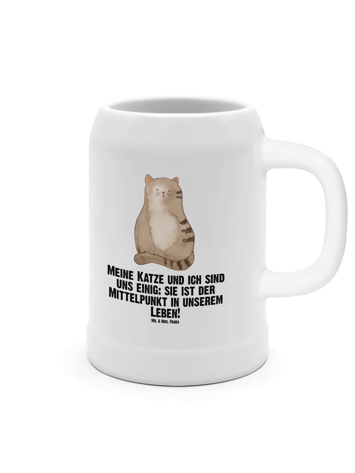 Bierkrug Katze Sitzen mit Spruch in Weiß