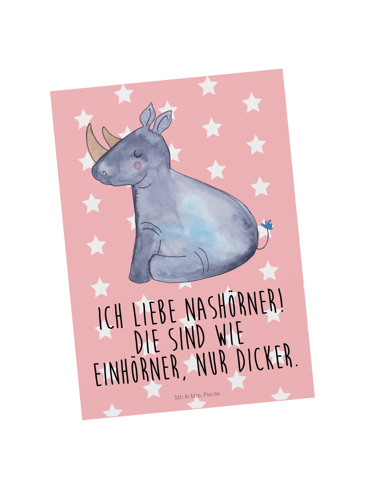 Postkarte Einhorn Nashorn mit Spruch in Rot Pastell