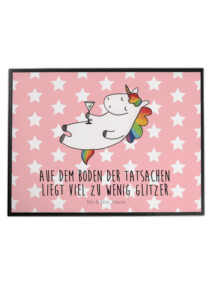 Schreibtischunterlage Einhorn Blümchentail mit Spruch in Rot Pastell