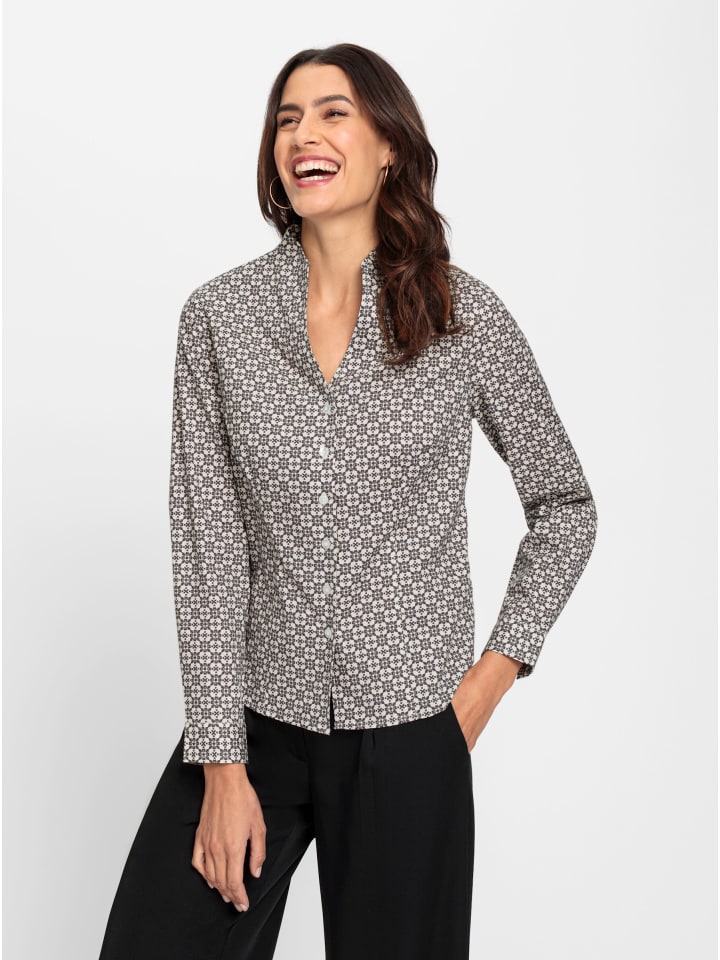 Bluse in marine-ecru-bedruckt