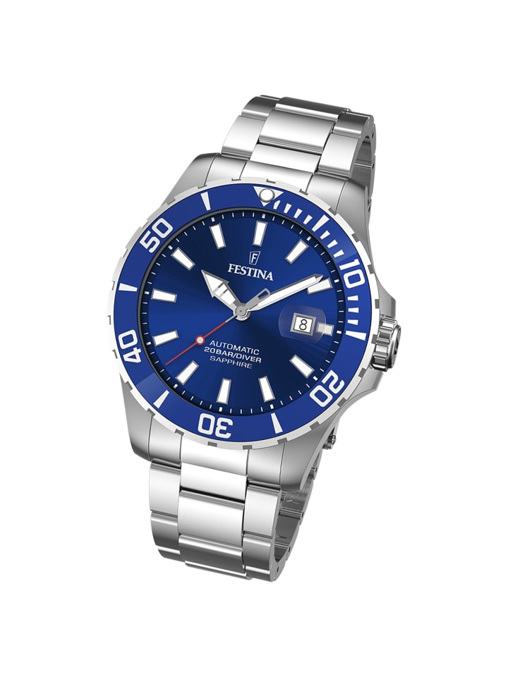 Analog-Armbanduhr Festina Automatik silber groß (ca. 44mm)