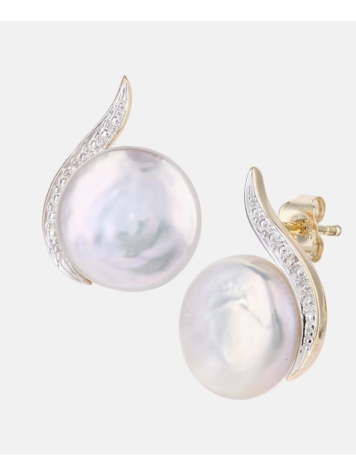 Ohrringe aus 375 Gelbgold mit 0.01 Karat Diamant mit Perle