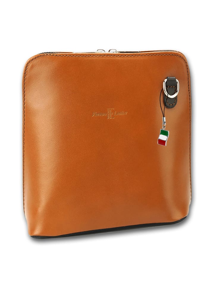 Leder Umhängetasche, Schultertasche Florence Tasche cognac, braun ca. 17cm