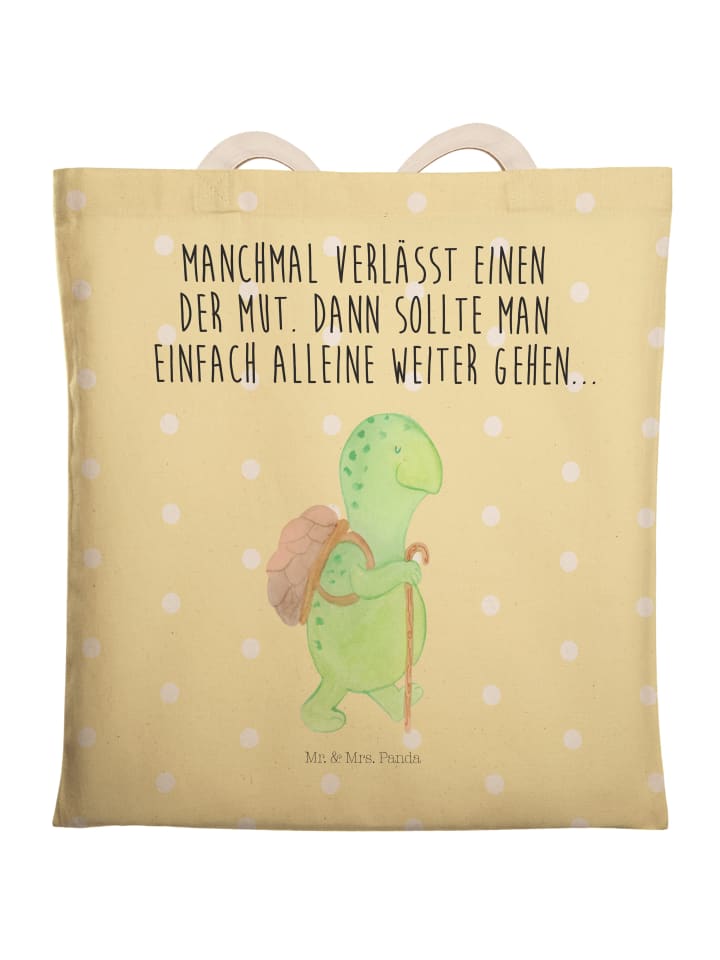 Stofftasche Schildkröte Wanderer mit Spruch in Gelb Pastell