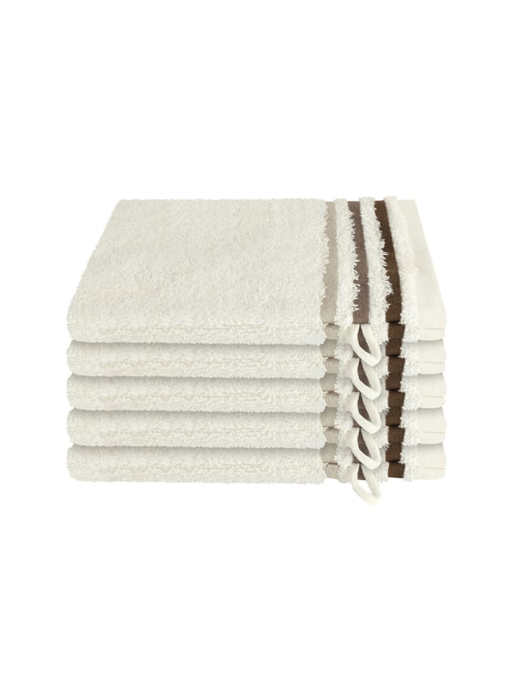 Frottier-5er-Set: Waschhandschuhe Skyline Color in Creme
