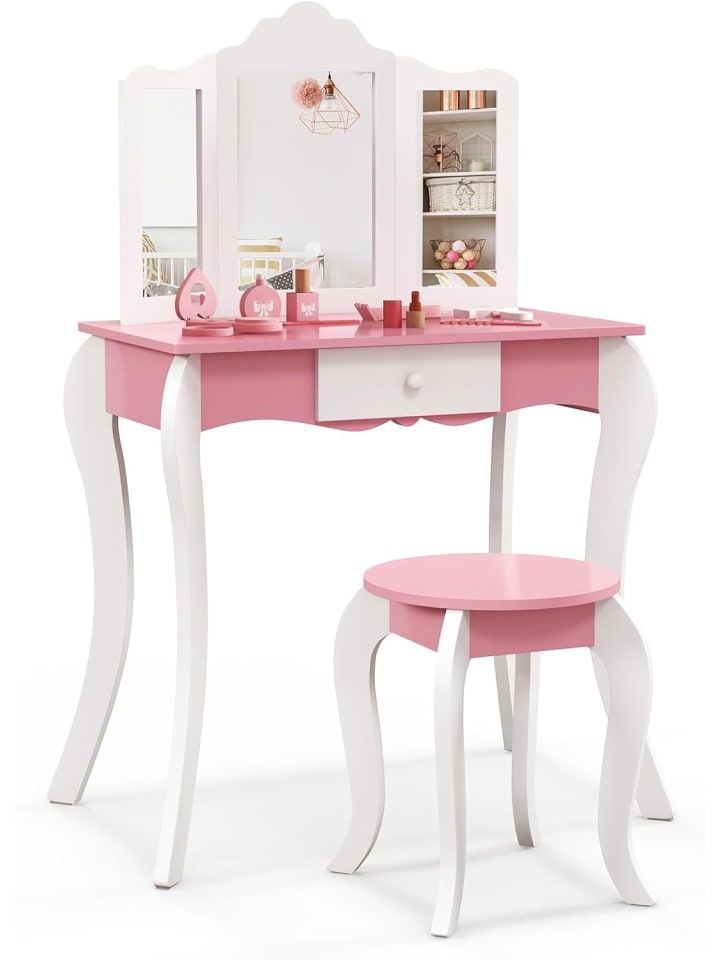 Schminktisch mit Hocker in Rosa