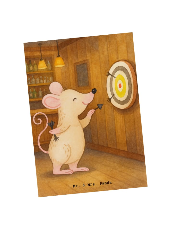 Postkarte Maus Dart spielen Design ohne Spruch in Weiß