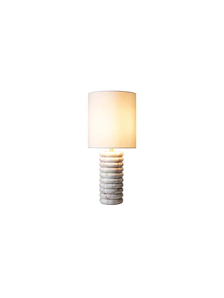 Tischleuchte 1-flammig mit Marmor-Standfuß und Leinen-Lampenschirm in Beige