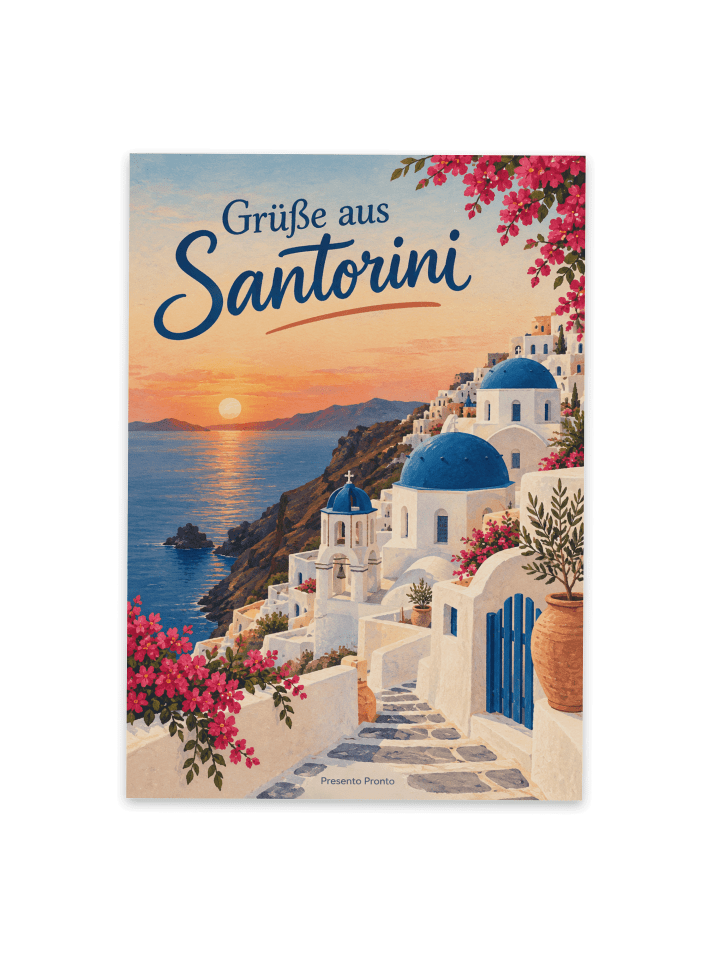 Ansichtskarte Dorf mediterran Design mit Spruch in Weiß