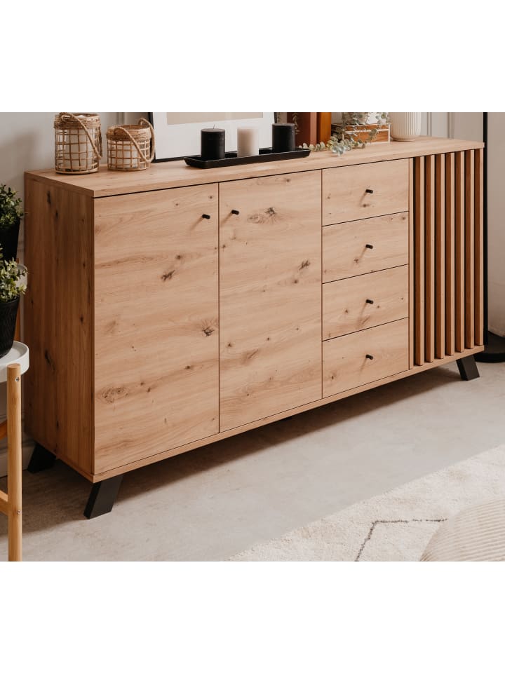 Sideboard Eiche Artisan, grau 160 cm, Kommode im Industrial Design