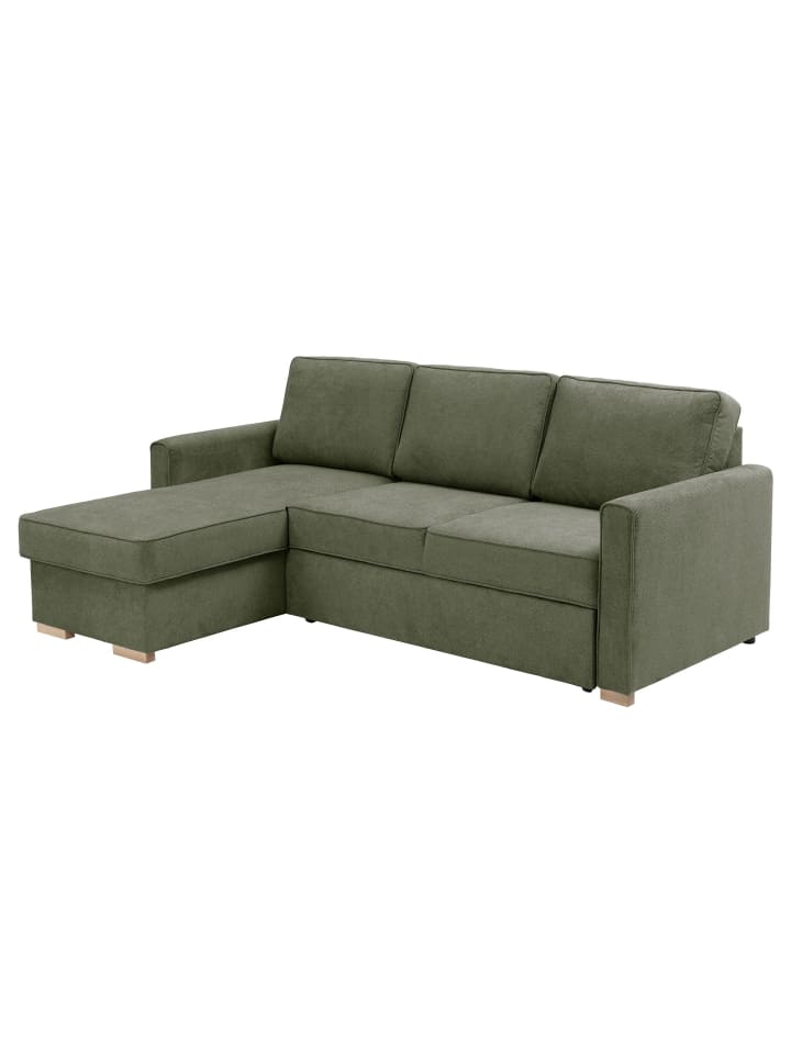 ECKSOFA mit Auszugsbett Kaysa Flachgewebe grün