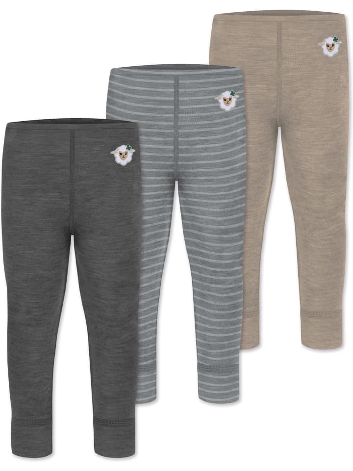 3er Pack Baby Merino Hose Unterhose Tutira in Beige/Grau/Anthrazit