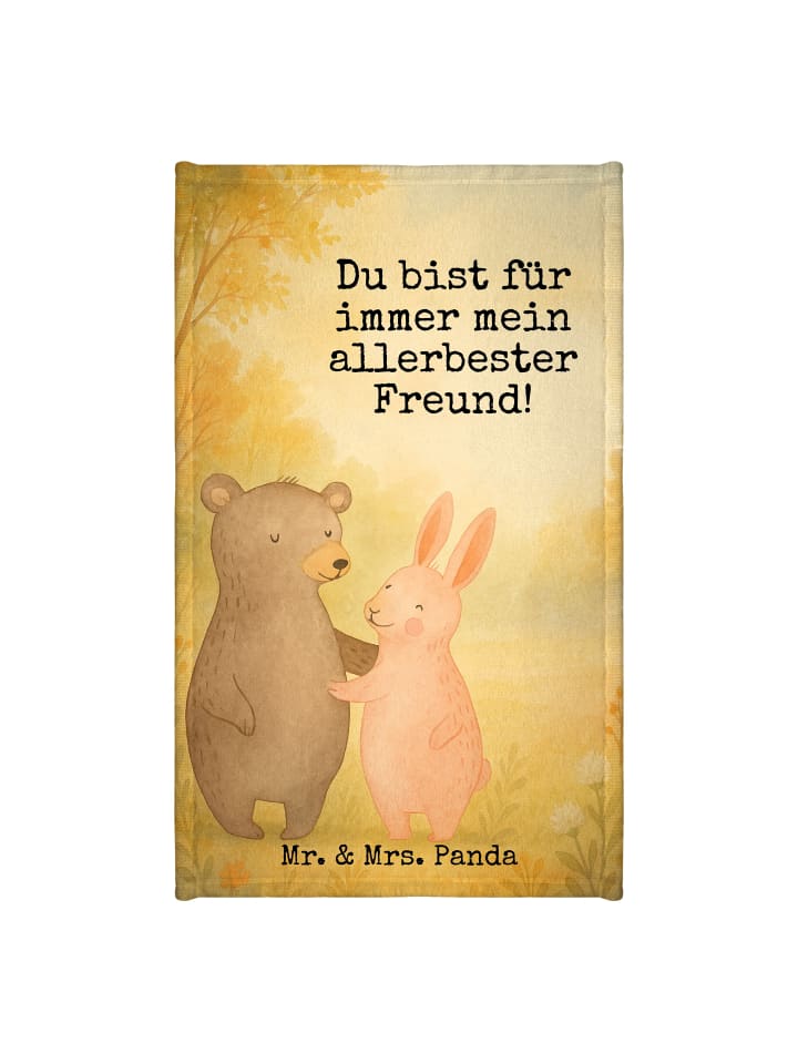 Handtuch Bär und Hase Umarmen Design mit Spruch in Weiß