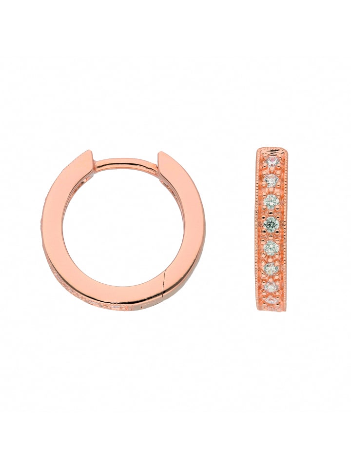 Damen 925 Silber Ohrringe / Creolen mit Zirkonia Ø 15,5 mm in rose