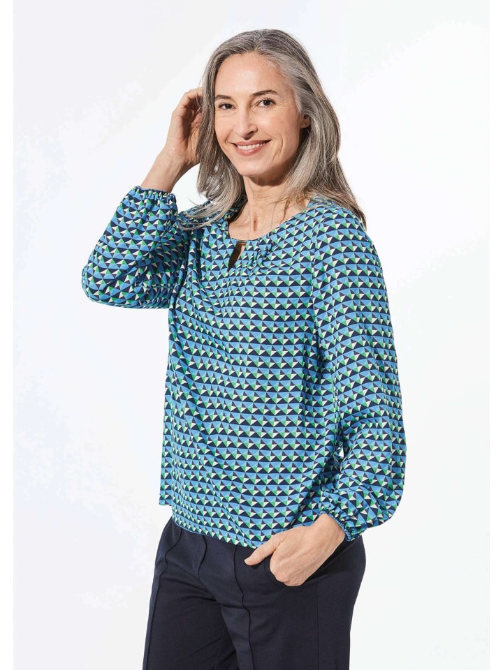 Kurzgröße: Druckbluse aus reiner Viskose in marine / gemustert