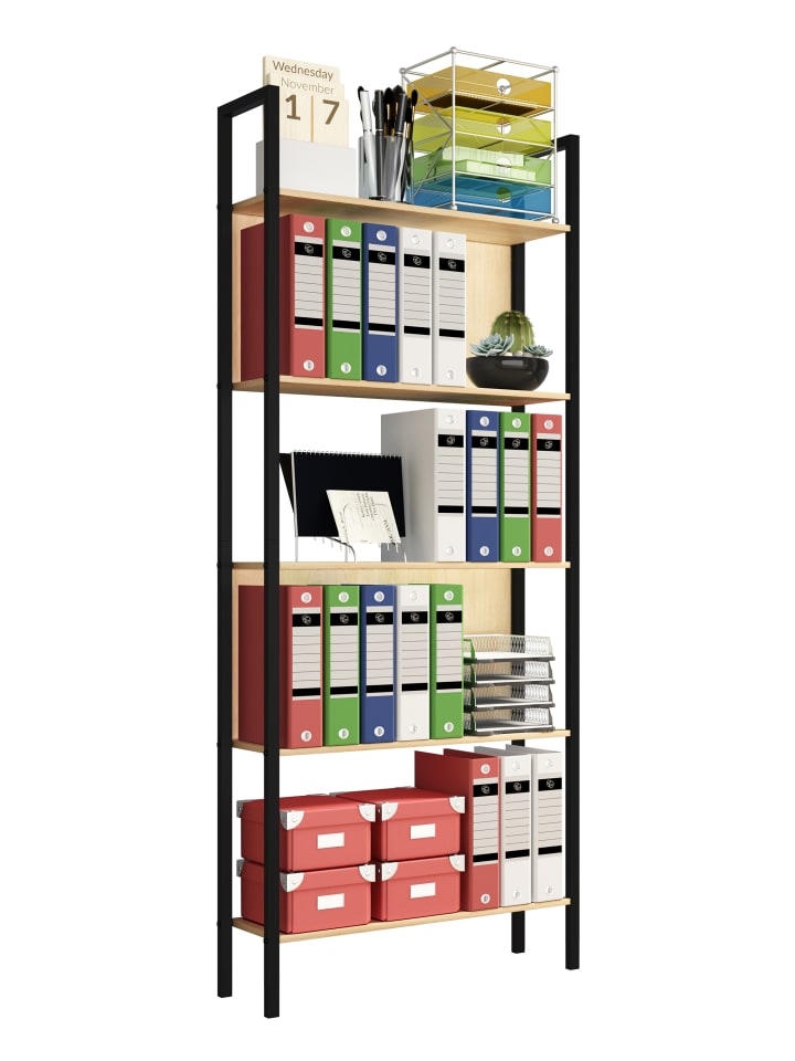 Holz Metall Stand Regal Büro Bücher Flakos 5fach in Honig-Eiche