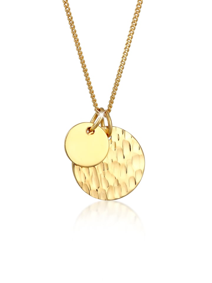 Halskette 925 Sterling Silber Geo, Kreis, Plättchen in Gold