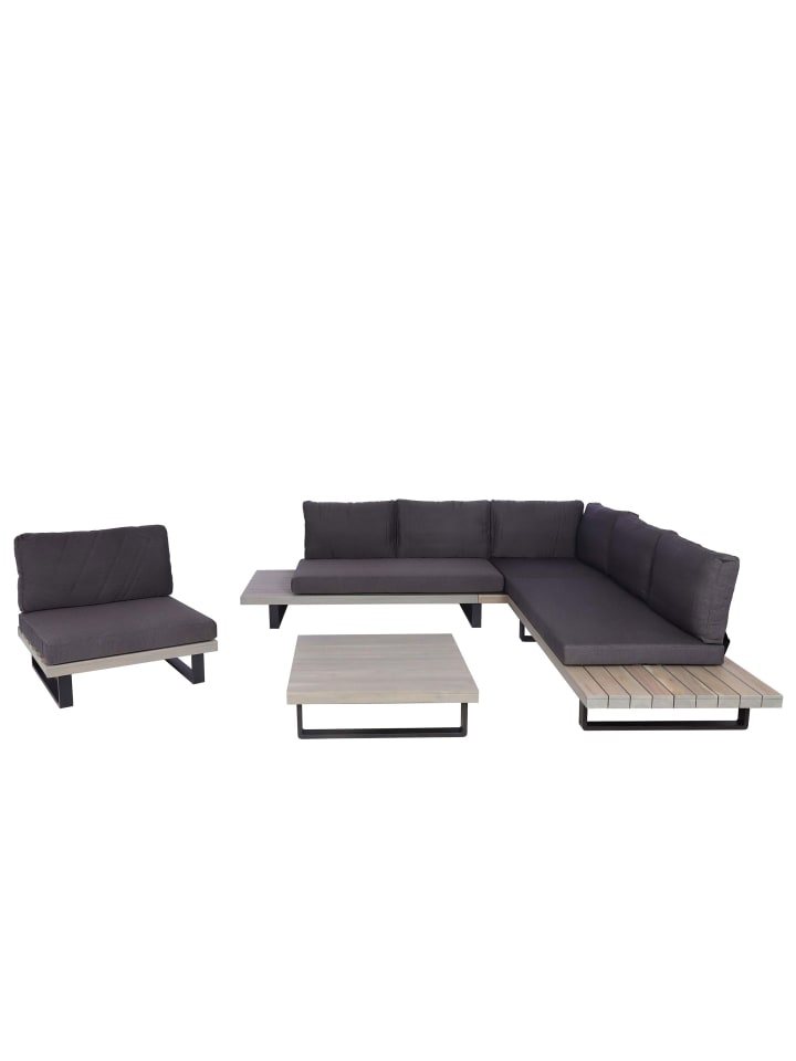 Garten-Garnitur mit Sessel H54, Grau, Polster dunkelgrau
