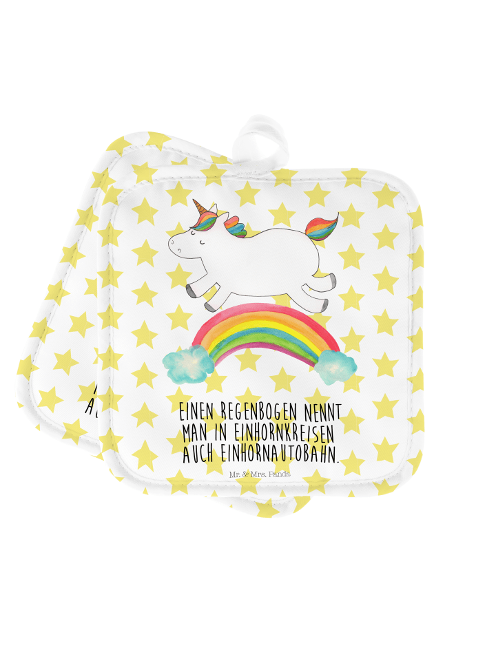 Potholder Einhorn Regenbogen mit Spruch in Weiß