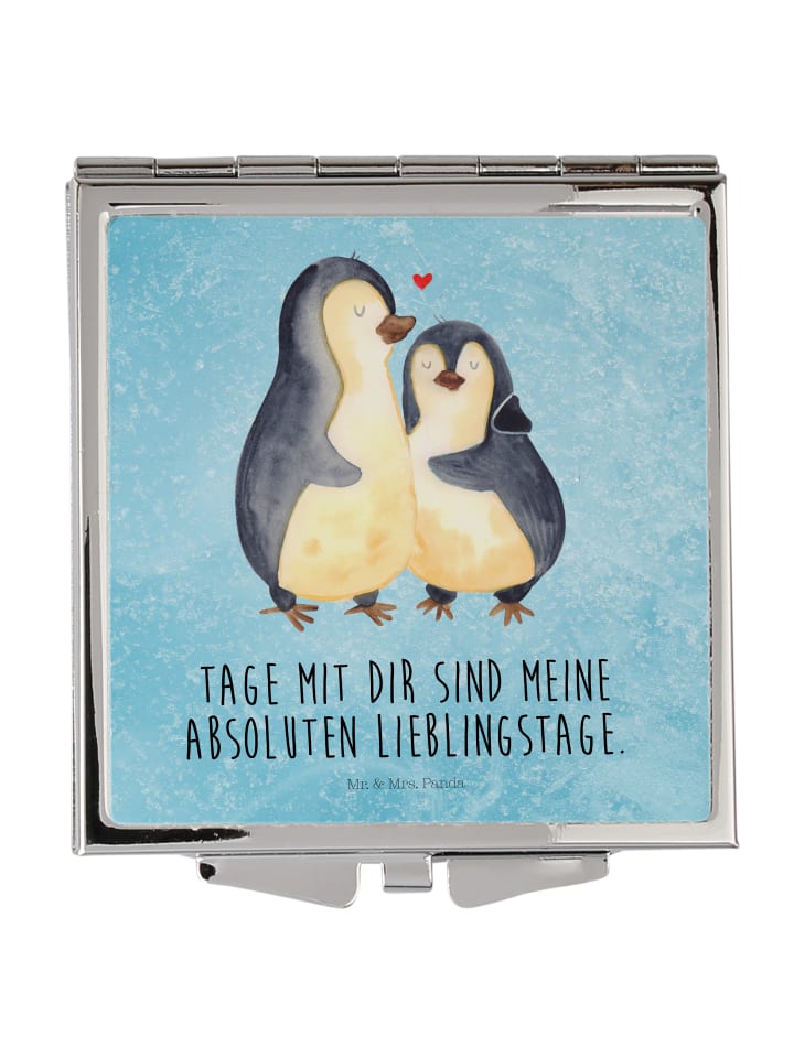 Klappbarer Spiegel Pinguin umarmen mit Spruch in Eisblau