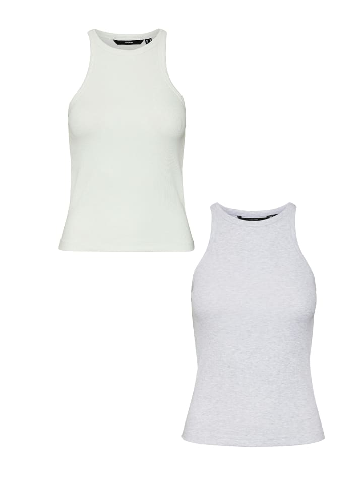 Shirt 2er-Set enges Tank Top Rundhals ohne Ärmel in Grau-Weiß