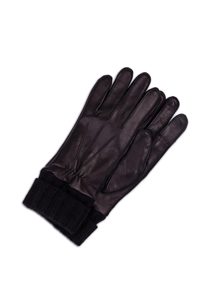 Lederhandschuhe mit Stulpen und Touchscreen tauglich in Schwarz