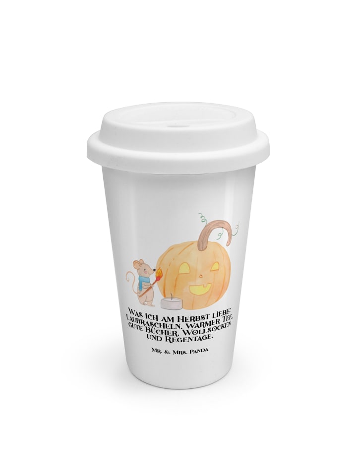 Kaffeebecher To Go Kürbis Maus mit Spruch in Weiß