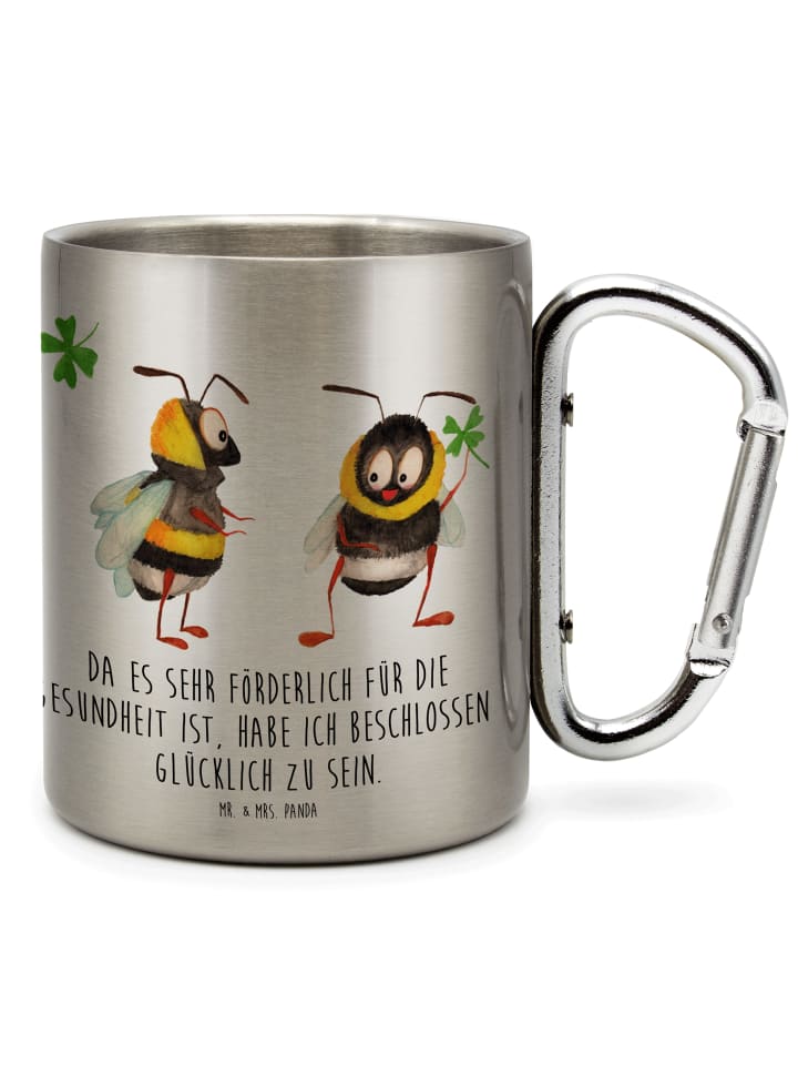 Thermobecher Hummeln Kleeblatt mit Spruch in Silber