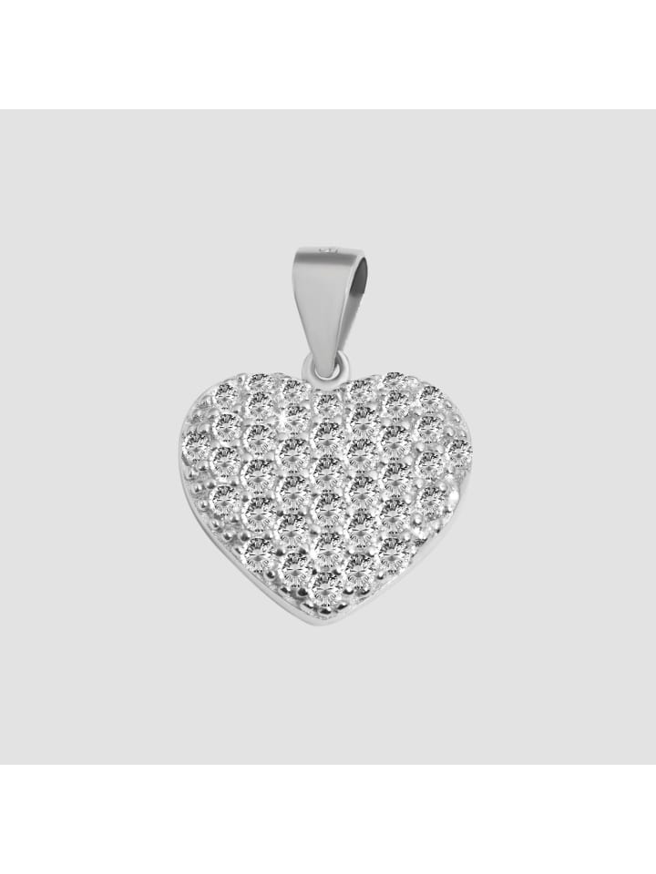 Damen Anhänger – Herz Herzanhänger aus 925 Silber mit Zirkonia in silber