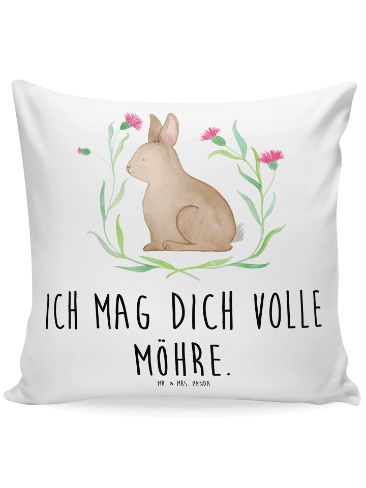 Kissen Hase Sitzen mit Spruch in Weiß
