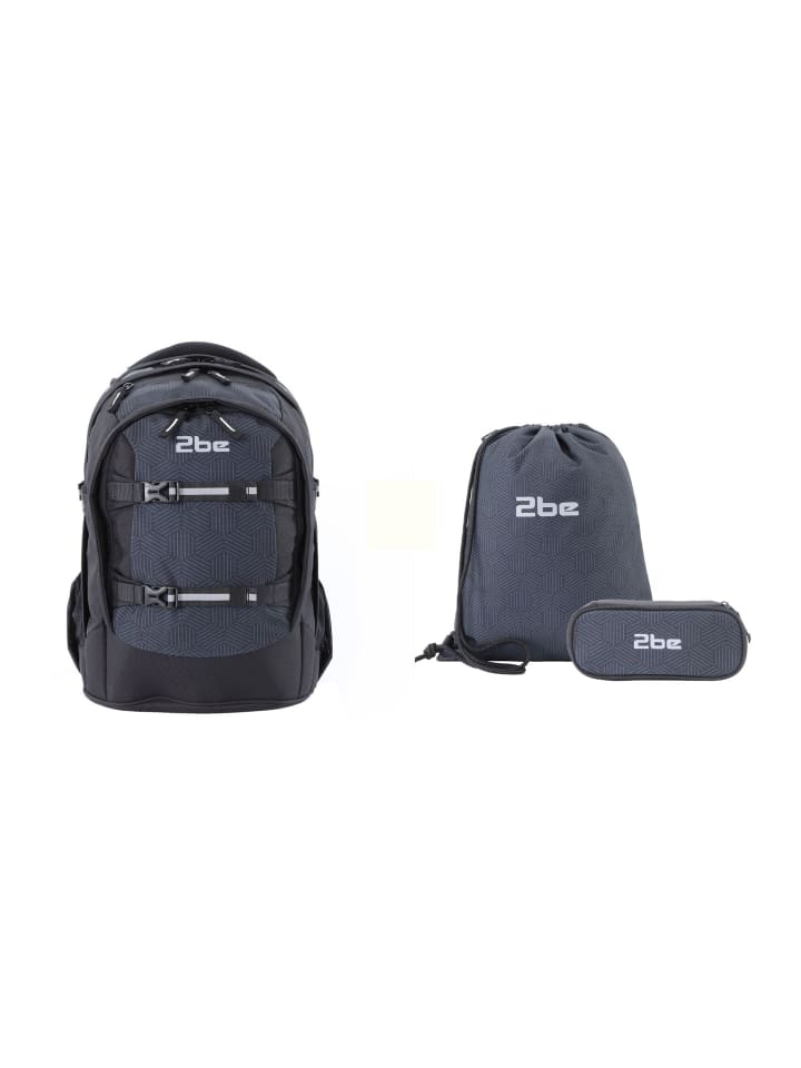 3er Set Schulrucksack Black Grey in Black