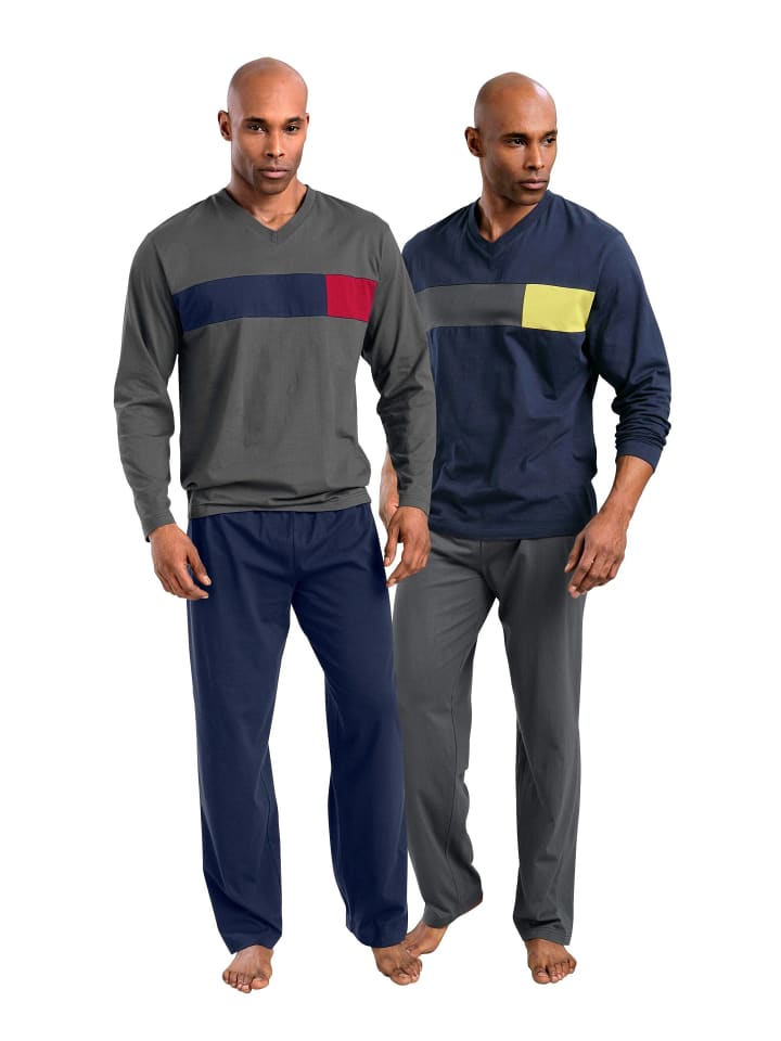 Pyjama in marine, grau