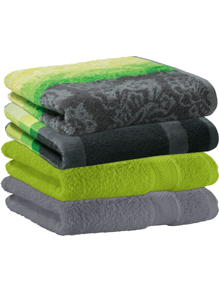 Jacquard Handtuch-Set 4er-Pack in grün/grau