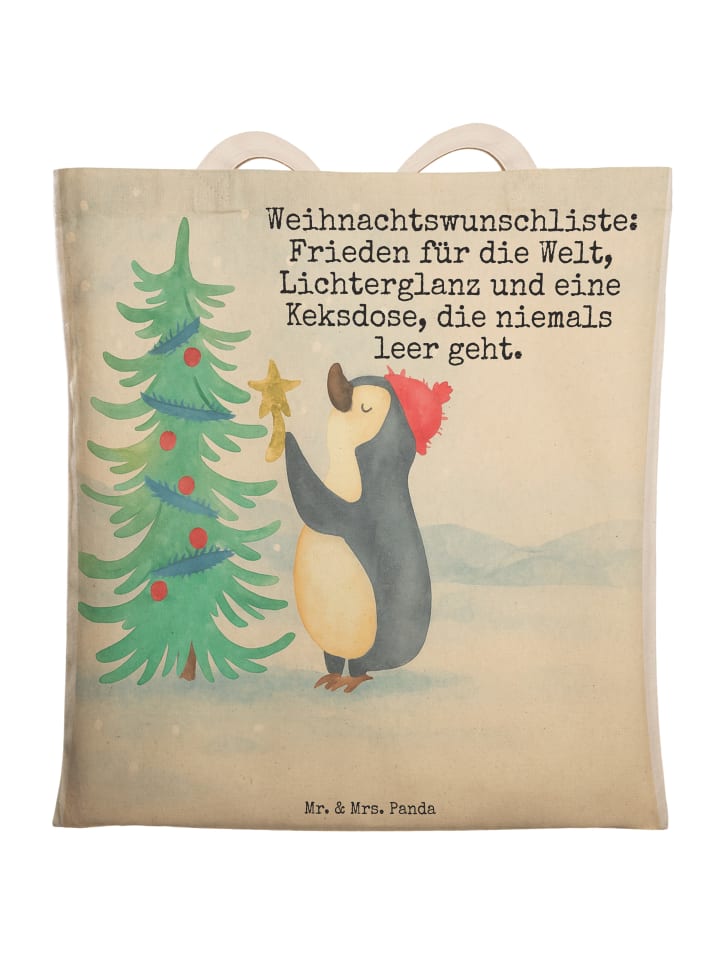 Shopper Pinguin Weihnachtsbaum Design mit Spruch in Weiß