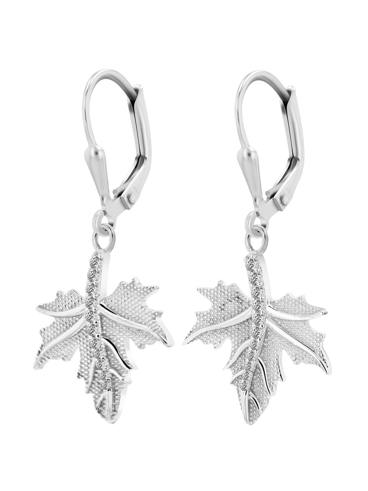 Damen Ohrhänger Blatt aus 925 Silber mit Zirkonia in silber