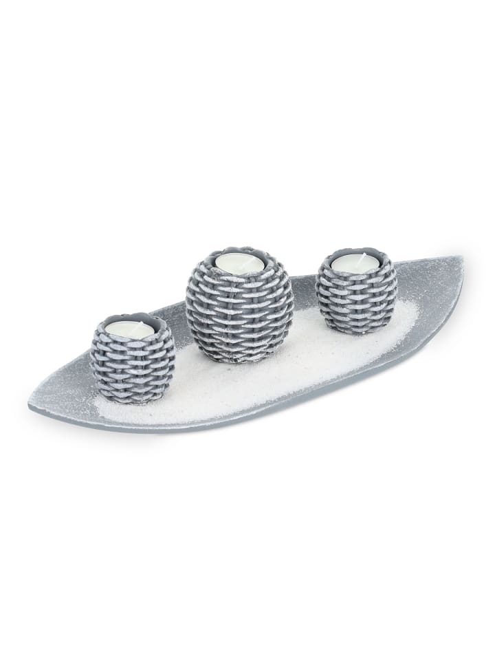 Kerzen Deko in Grau/ Weiß