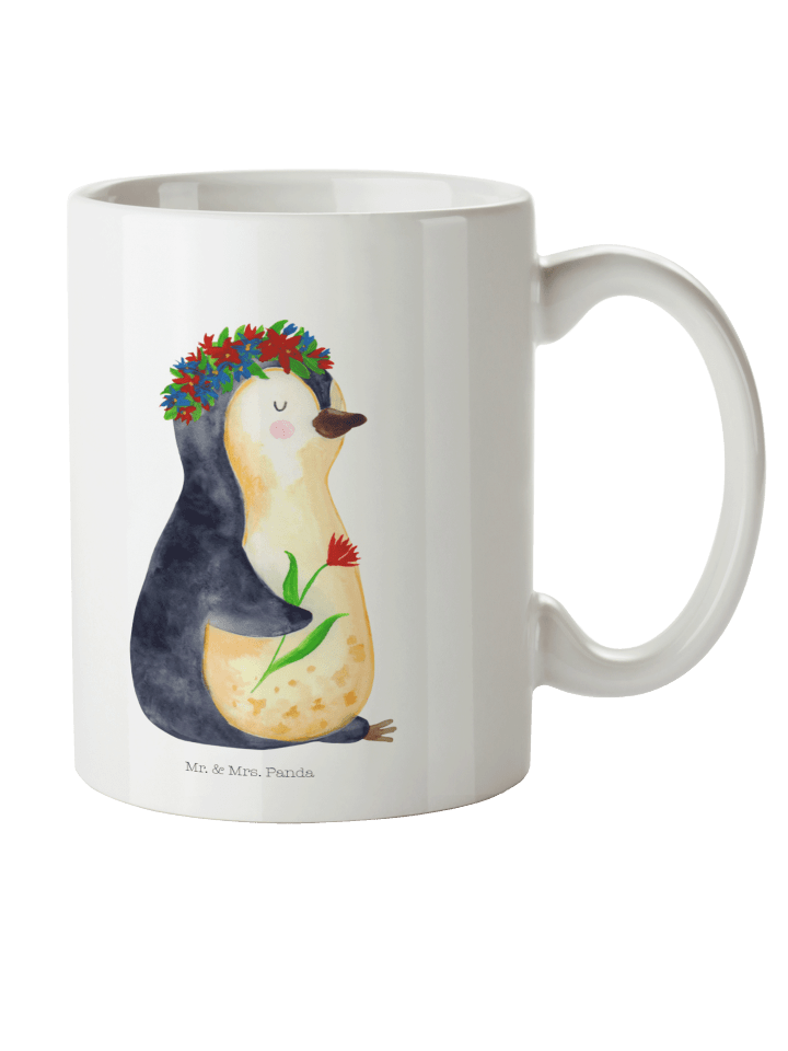 Trinklernbecher Pinguin Blumen ohne Spruch in Weiß