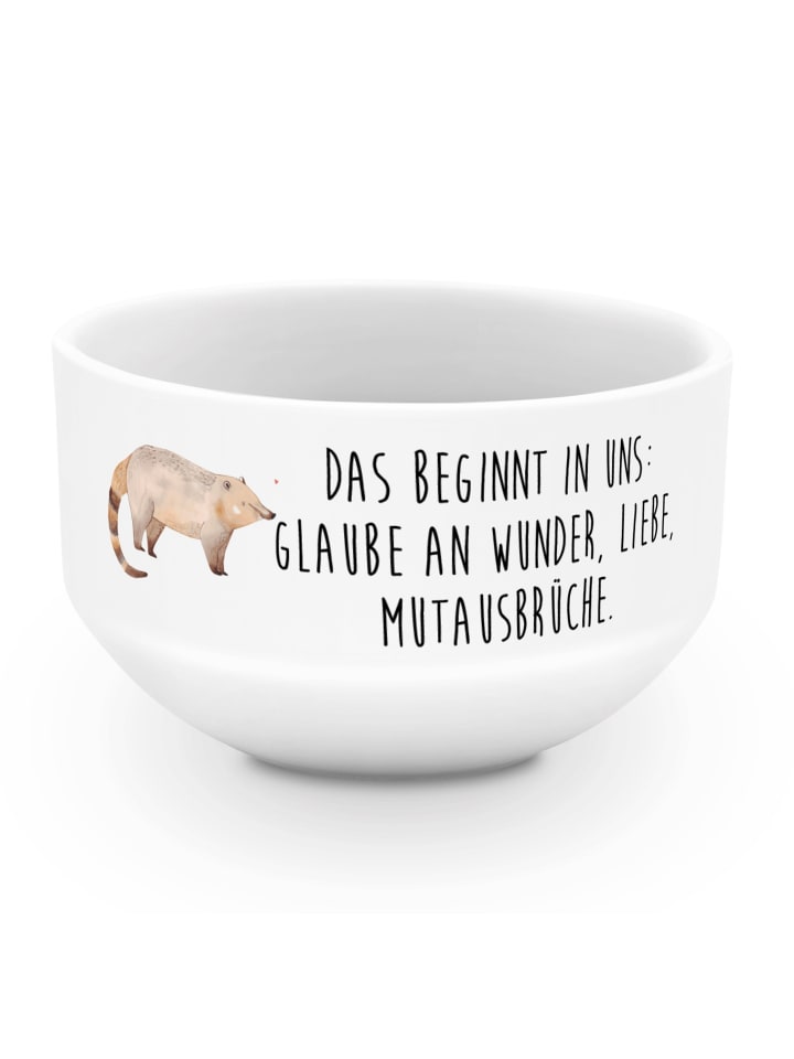 reisschale Nasenbär mit Spruch in Weiß