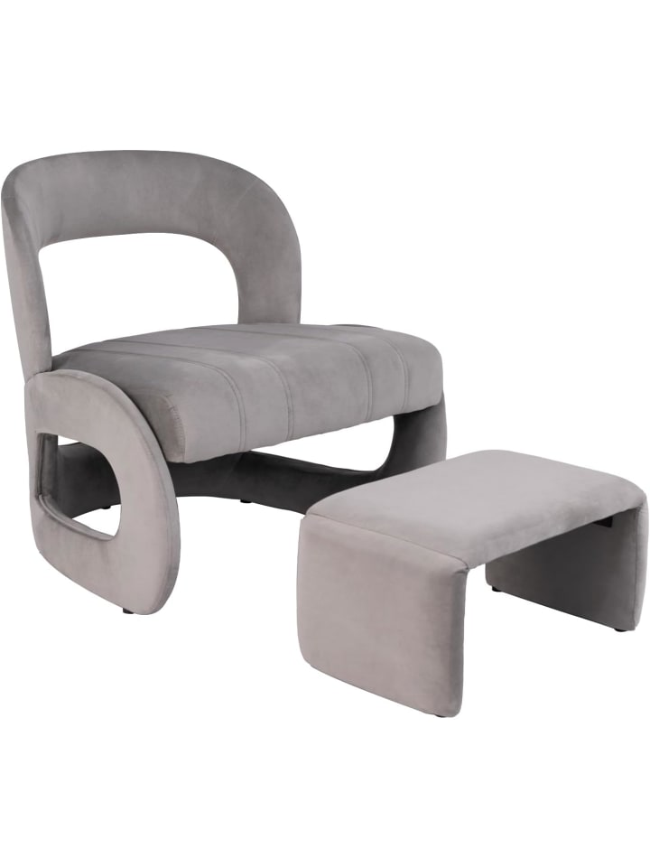 Sessel mit Hocker in Grau