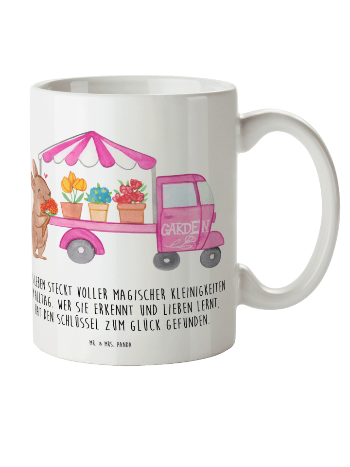Kaffeetasse Osterhase Blumenwagen mit Spruch in Weiß