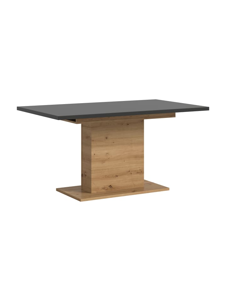 Esstisch (B/H/T): 150-190x76x90 in eichefarben und grau mit Säulen-Gestell
